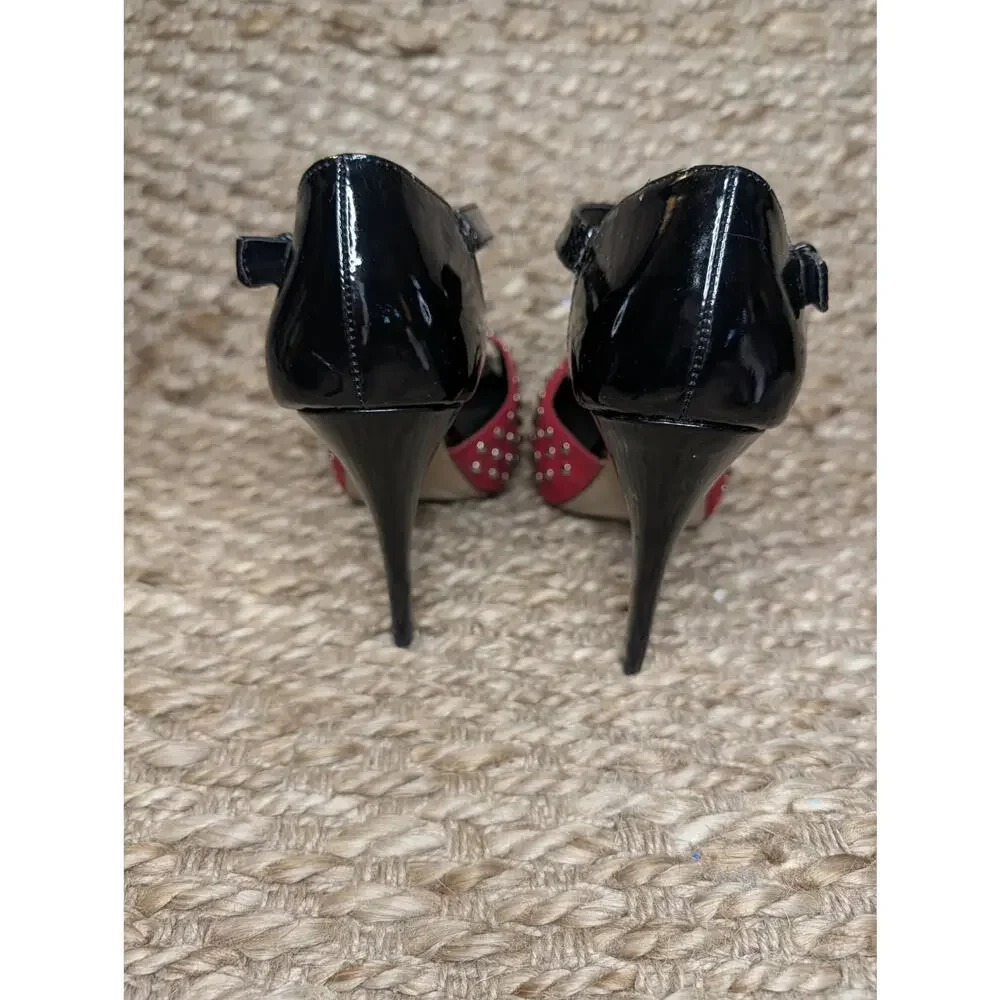 Rock & Republic Shoes Size 7.5 Med Black Red Studded Platform High Heels Suede